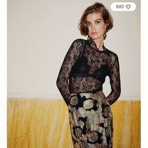 Anthropologie Lace Layering Turtleneck Sheer Whimsigoth Dark Romantic Fairy Lg